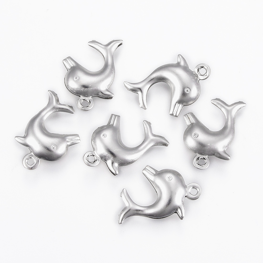 PandaHall 304 Stainless Steel Pendants, Dolphin, Stainless Steel Color, 15x10.5x3mm, Hole: 1mm Stainless Steel Dolphin