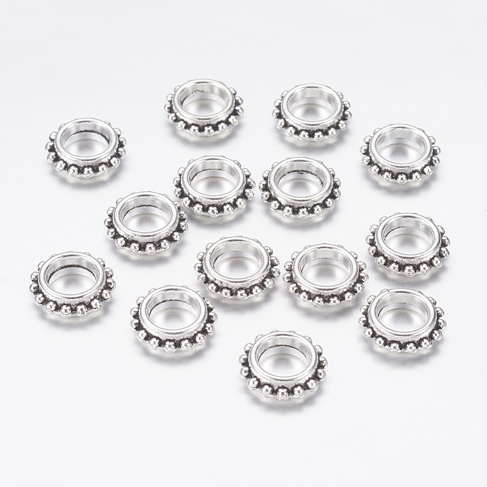 PandaHall Retro Style Antique Silver Tone Ring Tibetan Silver Beads, Lead Free, Cadmium Free and Nickel Free, about 13.5mm in diameter...