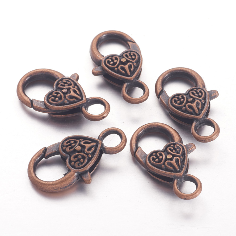 PandaHall Tibetan Style Heart Lobster Claw Clasps, Lead Free and Cadmium Free, 25.5x14x6mm, hole: 4mm Alloy Heart
