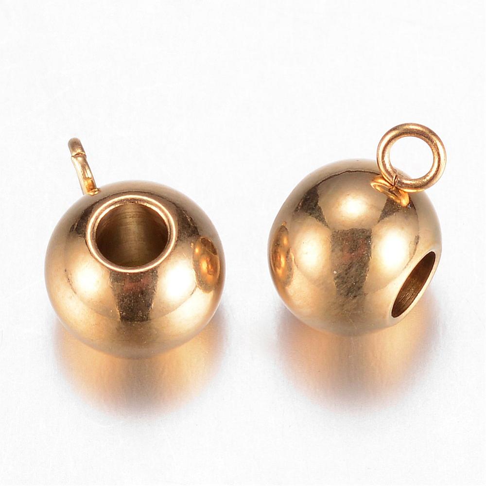PandaHall 304 Stainless Steel Hanger Links, Rondelle Bail Beads, Golden, 11x6.5x8mm, Hole: 3mm Stainless Steel Rondelle