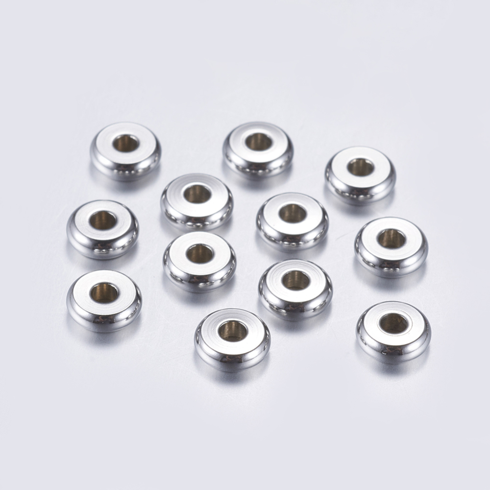 PandaHall 304 Stainless Steel Bead Spacers, Flat Round, Stainless Steel Color, 6x2mm, Hole: 2mm Stainless Steel Flat Round