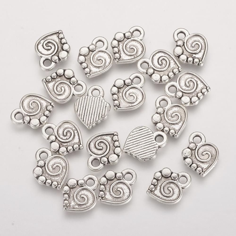 PandaHall Alloy Pendants, Lead Free, Heart, Antique Silver, 13x10x2mm, Hole: 2mm Alloy Heart