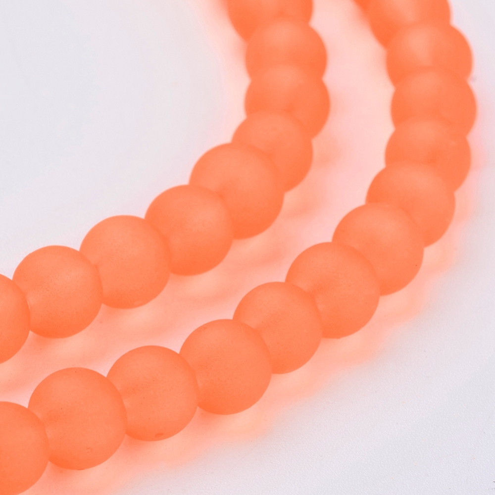 PandaHall Transparent Glass Bead Strands, Frosted, Round, DarkOrange, 6mm, Hole: 1.3~1.6mm; about 140pcs/strand, 31.4" Glass Round Orange