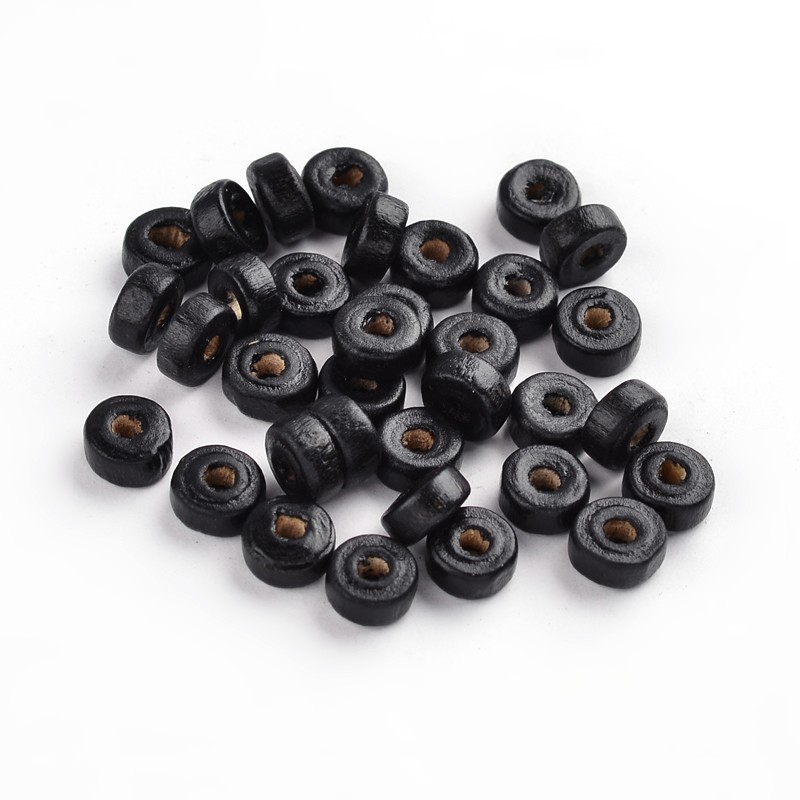PandaHall Wood Beads, Lead Free, Flat Round, Dyed, Black, 6x3mm, Hole: 2mm Wood Flat Round Black