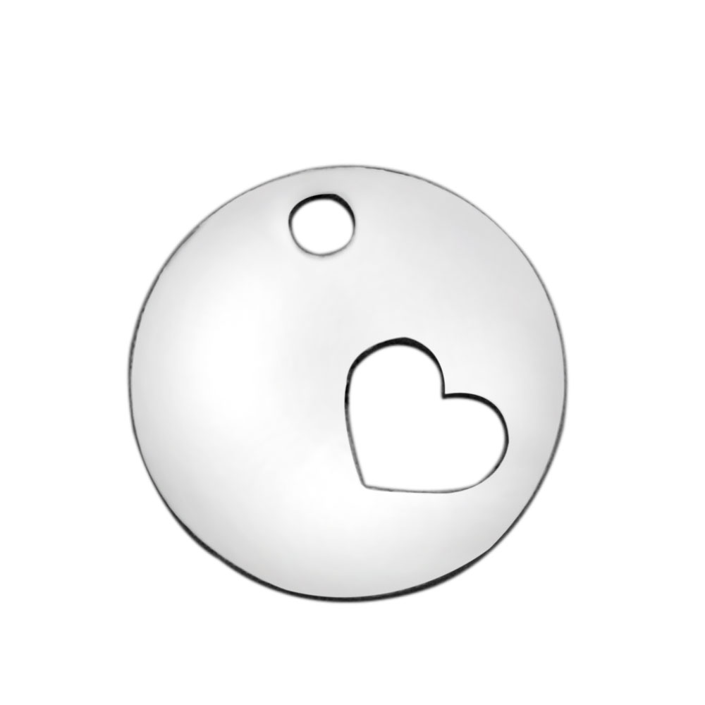PandaHall 304 Stainless Steel Charms, Flat Round with Heart, Stainless Steel Color, 11.8x1mm, Hole: 1.5mm Stainless Steel Flat Round