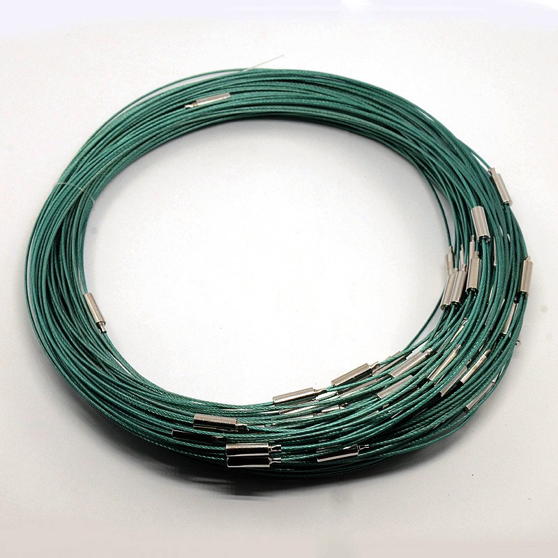 PandaHall Necklace Loop with Brass Clasps, Made of Steel Wire, DarkCyan, 17.5"; 1mm Steel Cyan