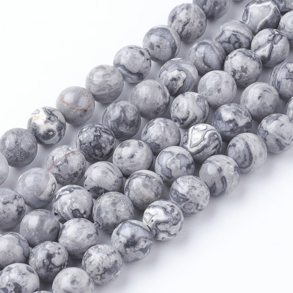 PandaHall Natural Map Stone/Picasso Stone/Picasso Jasper Beads Strands, Round, 6mm, Hole: 1mm; about 65pcs/strand, 15.5" Map Stone Round...