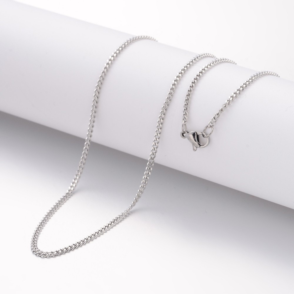 PandaHall 304 Stainless Steel Necklaces, Curb Chains, with Lobster Clasps, Stainless Steel Color, 23.6"(600mm); 2mm Stainless Steel