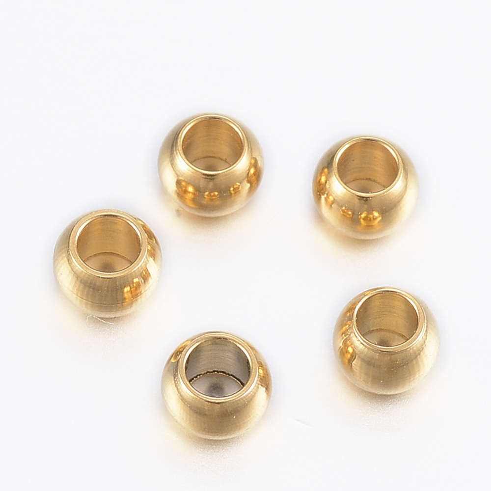 PandaHall 304 Stainless Steel Beads, Round, Golden, 4x3mm, Hole: 2mm Stainless Steel Round