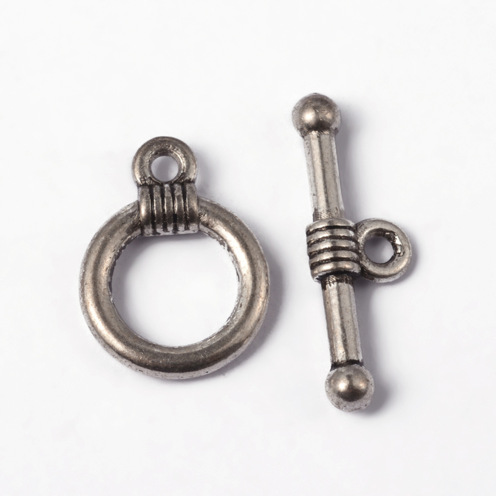 PandaHall Tibetan Silver Ring Toggle Clasps, Lead Free & Cadmium Free, Antique Silver, Ring: about 11mm wide, 15mm long, Bar: about 2.5mm...