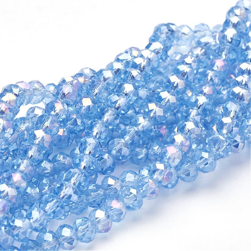 PandaHall Electroplate Glass Beads Strands, AB Color Plated, Faceted, Rondelle, LightBlue, 6x4mm, Hole: 1mm; about 95pcs/strand, 16" Glass...