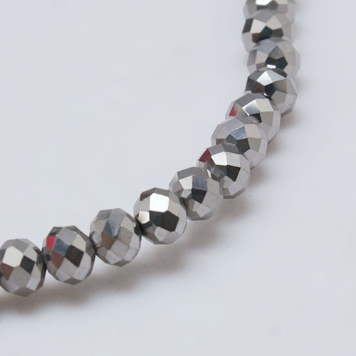 PandaHall Electroplate Glass Bead Strands, Full Plated, Faceted, Rondelle, Silver Plated, 8x6mm, Hole: 1mm; about 71pcs/strand, 17.3" Glass...