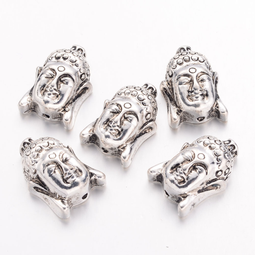 PandaHall Zinc Alloy Tibetan Style Hollow Buddha Head Beads, Lead Free & Nickel Free & Cadmium Free, Antique Silver, 24x16x9mm, Hole: 2mm...