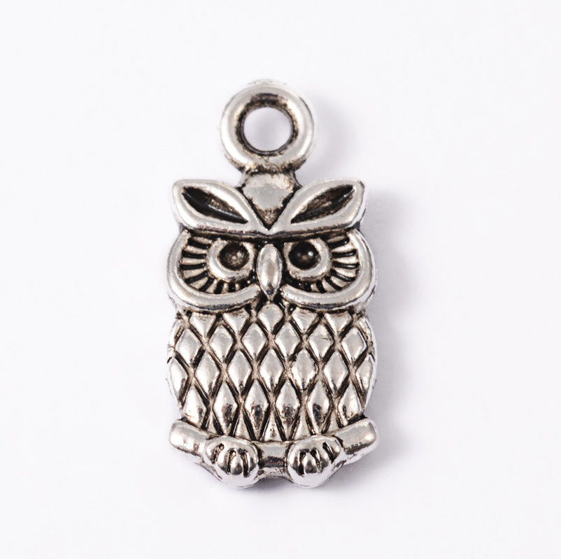 PandaHall Owl Tibetan Style Alloy Charms, Lead Free & Cadmium Free, Antique Silver, 15x7x2.5mm, Hole: 1.5mm Alloy Owl