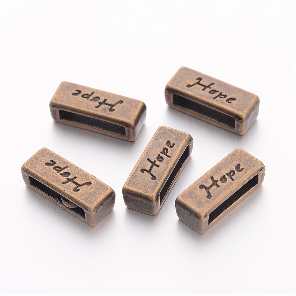 PandaHall Tibetan Style Rectangle with Hope Slide Charms, Cadmium Free & Nickel Free & Lead Free, Antique Bronze, 5x13x4mm, Hole: 10x2mm...