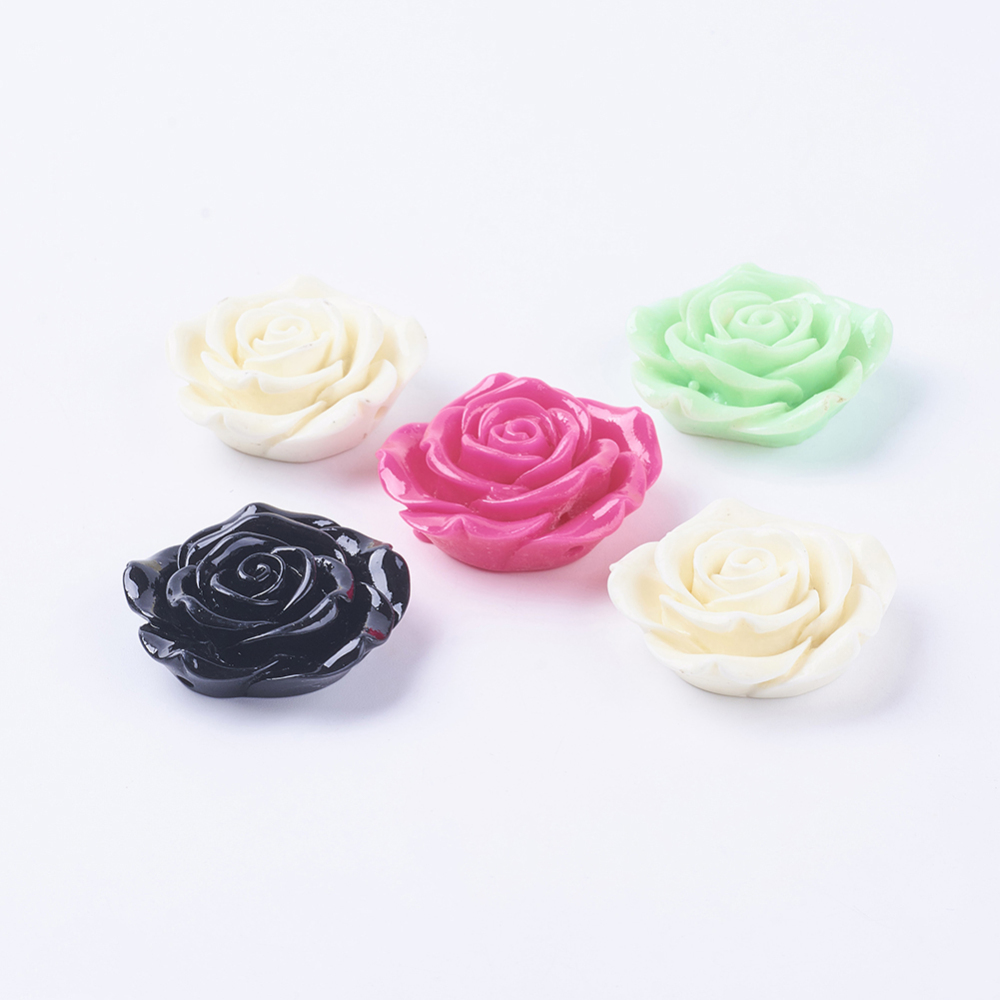 PandaHall Rose Flower Resin Beads for Kids Bubblegum Necklace, Mixed Color, 40x15mm, Hole: 2mm Resin Flower Multicolor