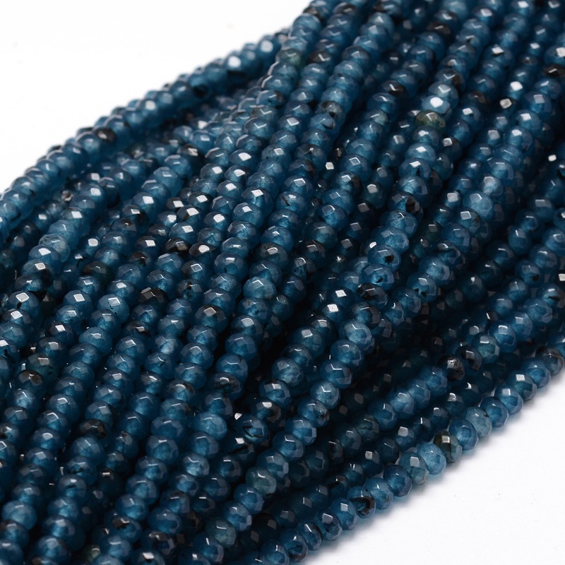 PandaHall Dyed Natural Malaysia Jade Rondelle Beads Strands, Faceted, MarineBlue, 4x2mm, Hole: 1mm; about 137pcs/strand, 14.5" Malaysia Jade...