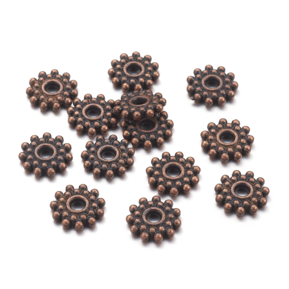 PandaHall Tibetan Style Bead Spacers, Lead Free & Nickel Free, Gear, Red Copper, 9mm, Hole: 2.5mm Alloy Gear