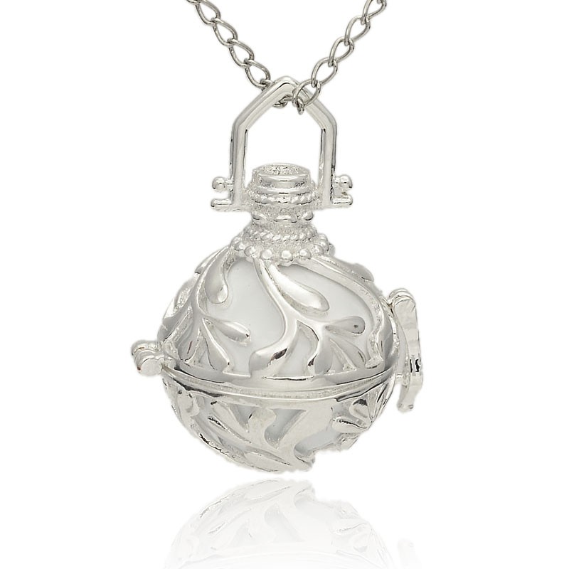 PandaHall Silver Tone Brass Hollow Round Cage Pendants, with No Hole Spray Painted Brass Round Beads, White, 36x25x21mm, Hole: 6x7mm Brass...