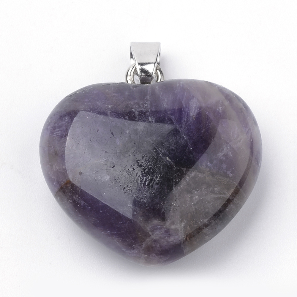 PandaHall Natural Amethyst Pendants, with Alloy Findings, Heart, Platinum, 27~29x28x11mm, Hole: 3.5x5mm Amethyst Heart