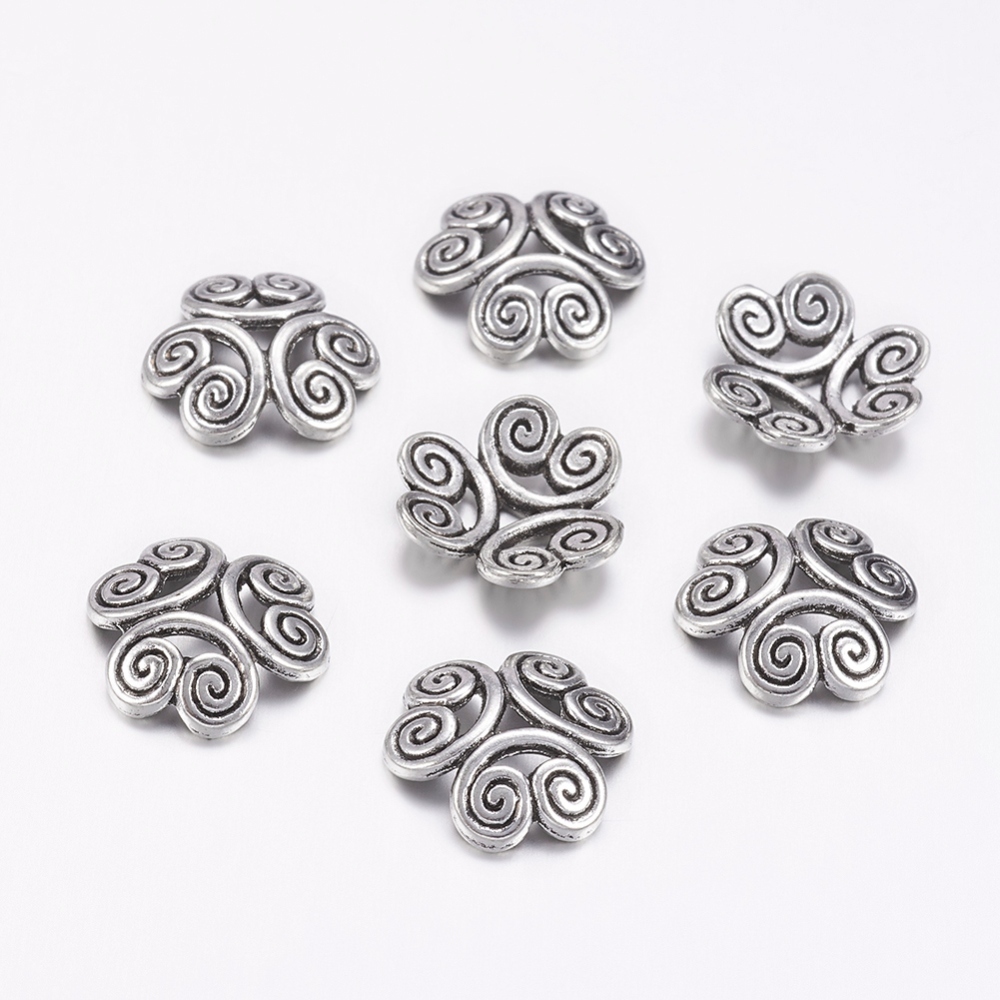 PandaHall Tibetan Style Bead Caps, Lead Free and Cadmium Free, Flower, Antique Silver, 13mm diameter, 3.5mm thick, hole:2mm Alloy