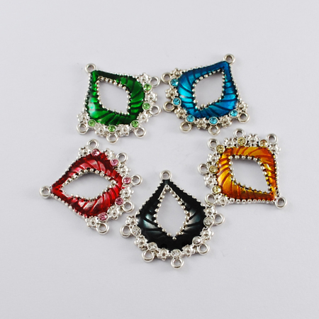 PandaHall Alloy Chandelier Components Links, with Rhinestone, Enamel Style, Antique Silver Metal Color, Drop, Mixed Color, 30x30x3mm, Hole...