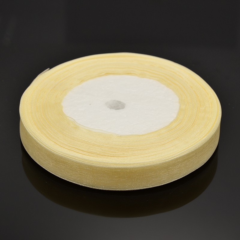 PandaHall Sheer Organza Ribbon, DIY Material for Ribbon Eetreat, LightYellow, 1/2"(12mm), 50yards/roll(45.72m/roll) Polyester Yellow