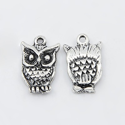 PandaHall Zinc Alloy Pendants, Halloween, Lead Free, Owl, Antique Silver Color, about 16mm long, 10mm wide, 3mm thick, hole: 1.5mm Alloy Owl