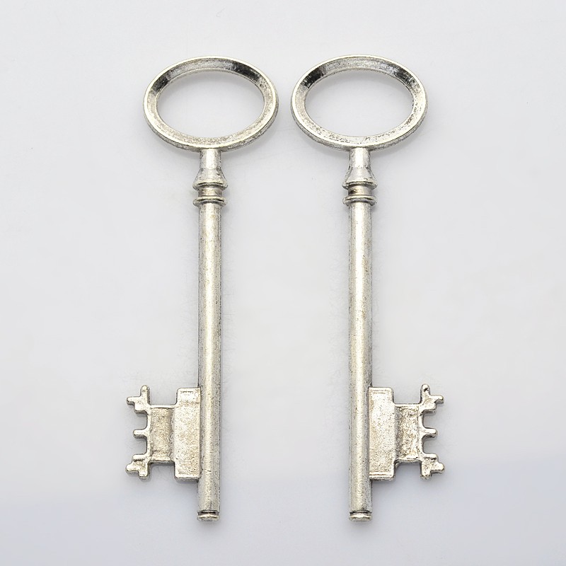 PandaHall Antique Silver Tibetan Style Alloy Key Large Pendants, Lead Free & Cadmium Free, 80x23x5mm, Hole: 18mm Alloy Key