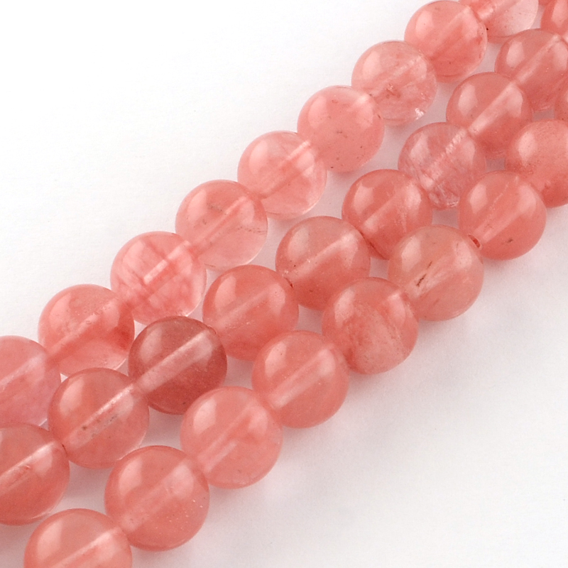 PandaHall Cherry Quartz Glass Beads Strands, Dyed, Round, 8mm, Hole: 1mm; about 48pcs/strand, 14.9" Cherry Quartz Glass Round