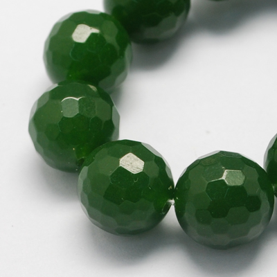 PandaHall Natural Jade Bead Strands, Dyed, Faceted, Round, DarkGreen, 8mm; Hole: 1mm; 48pcs/strand, 14.9" Other Jade Round Green