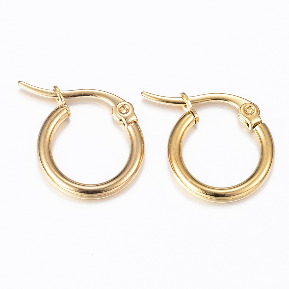 PandaHall 304 Stainless Steel Hoop Earrings, Golden, 15x14x2mm; Pin: 1x0.8mm Stainless Steel