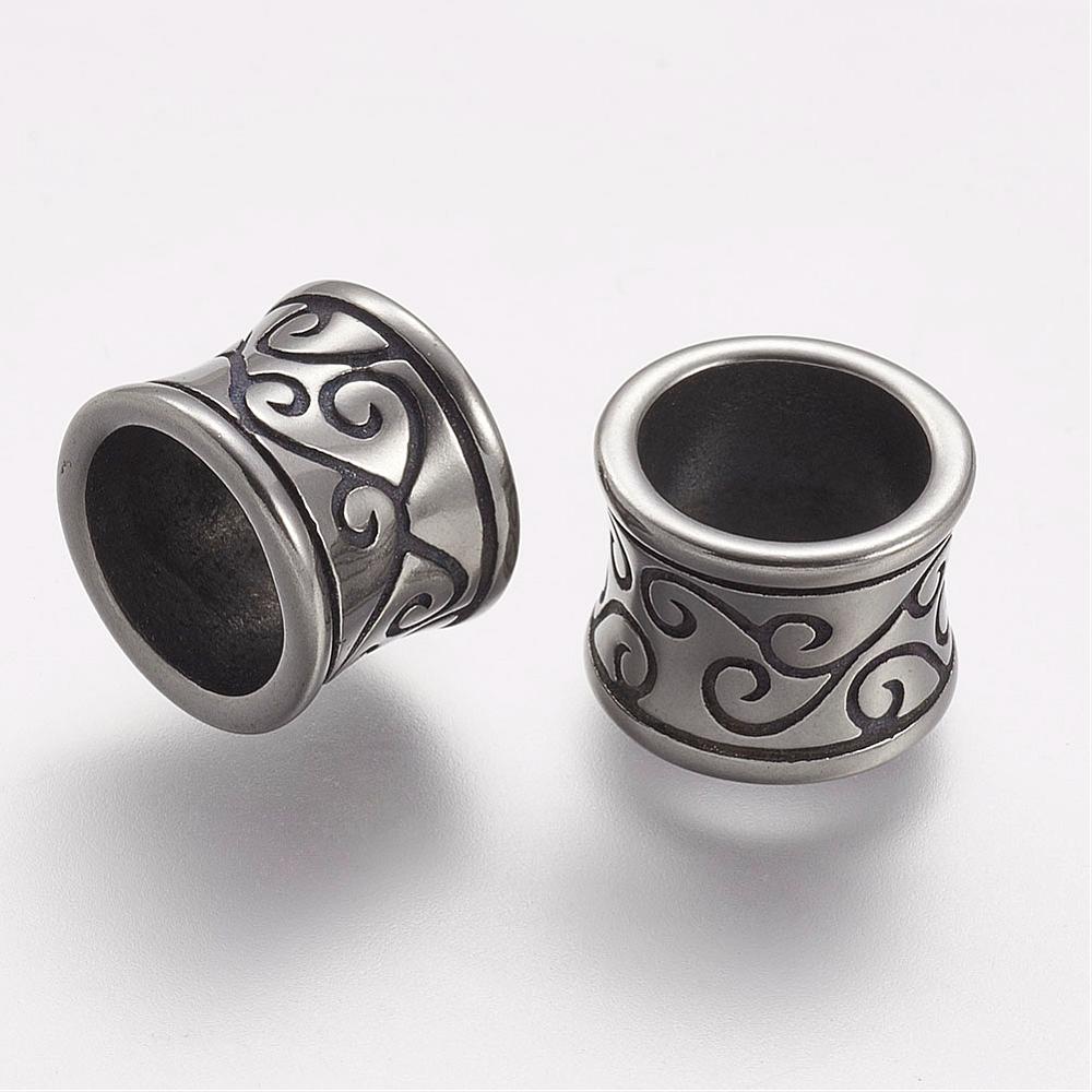 PandaHall 304 Stainless Steel Beads, Column, Large Hole Beads, Antique Silver, 11.5x9mm, Hole: 8.5mm Stainless Steel Column