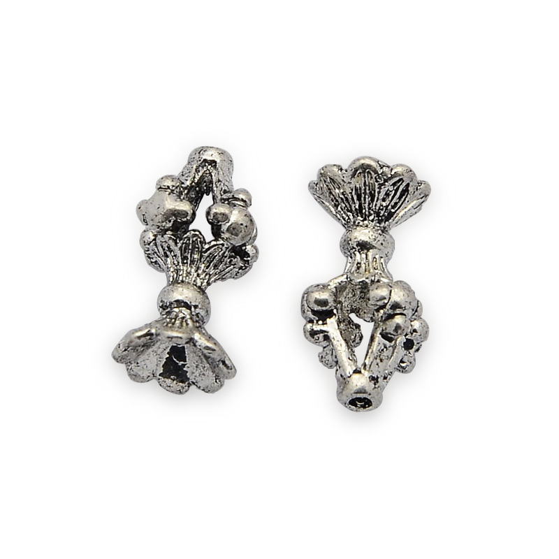 PandaHall Imitation Indonesia Style Brass Flower Caps & Cones, More-Petal, Nickel Free, Antique Silver, 13x7x7mm, Hole: 1mm and 4mm Brass