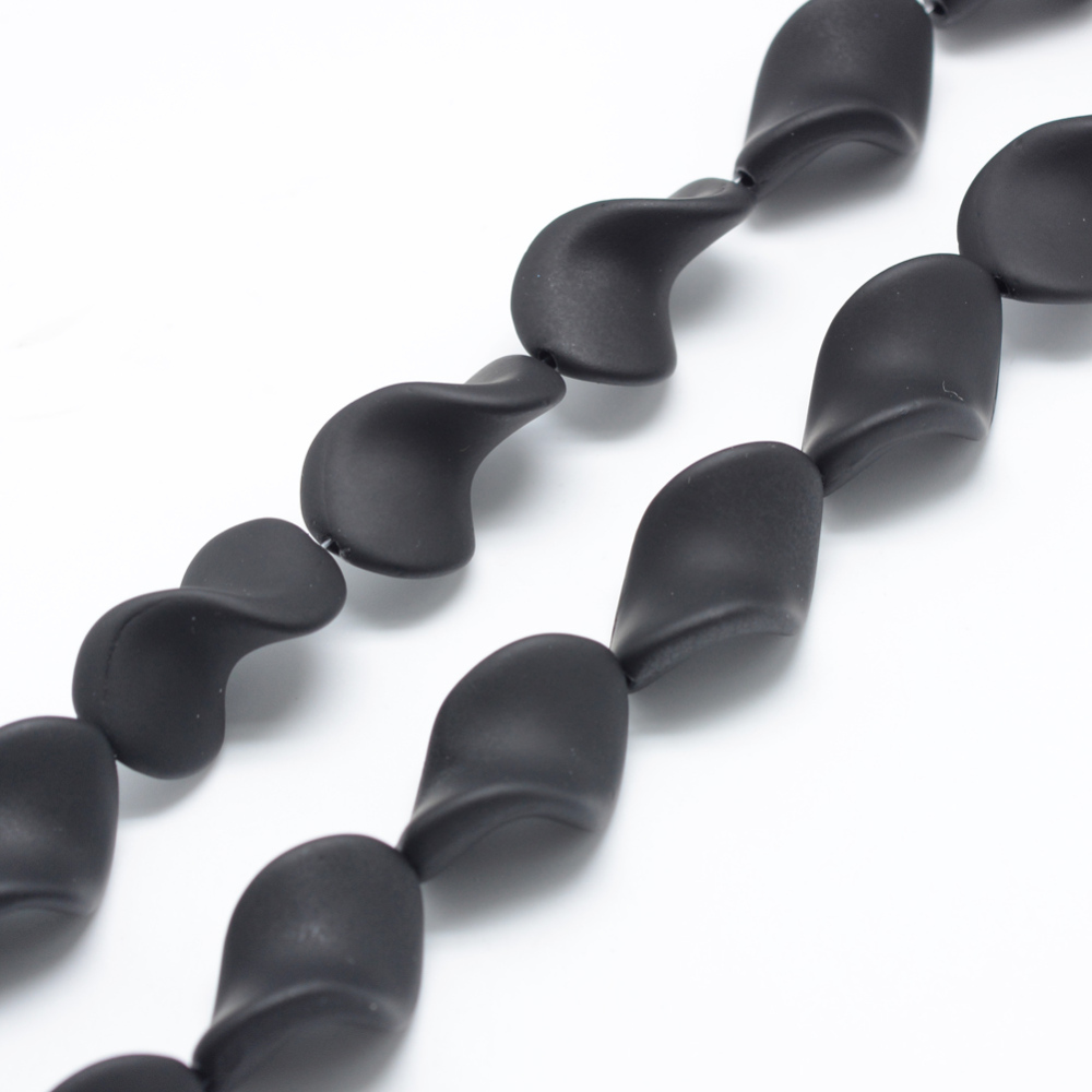 PandaHall Rubberized Style Acrylic Beads Strands, Twist, Black, 27.5x17.5x13.5mm, Hole: 2mm Acrylic Twist Black