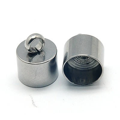 PandaHall 304 Stainless Steel Cord Ends, Stainless Steel Color, 13x9mm, Hole: 3.5mm; 8mm inner diameter Stainless Steel