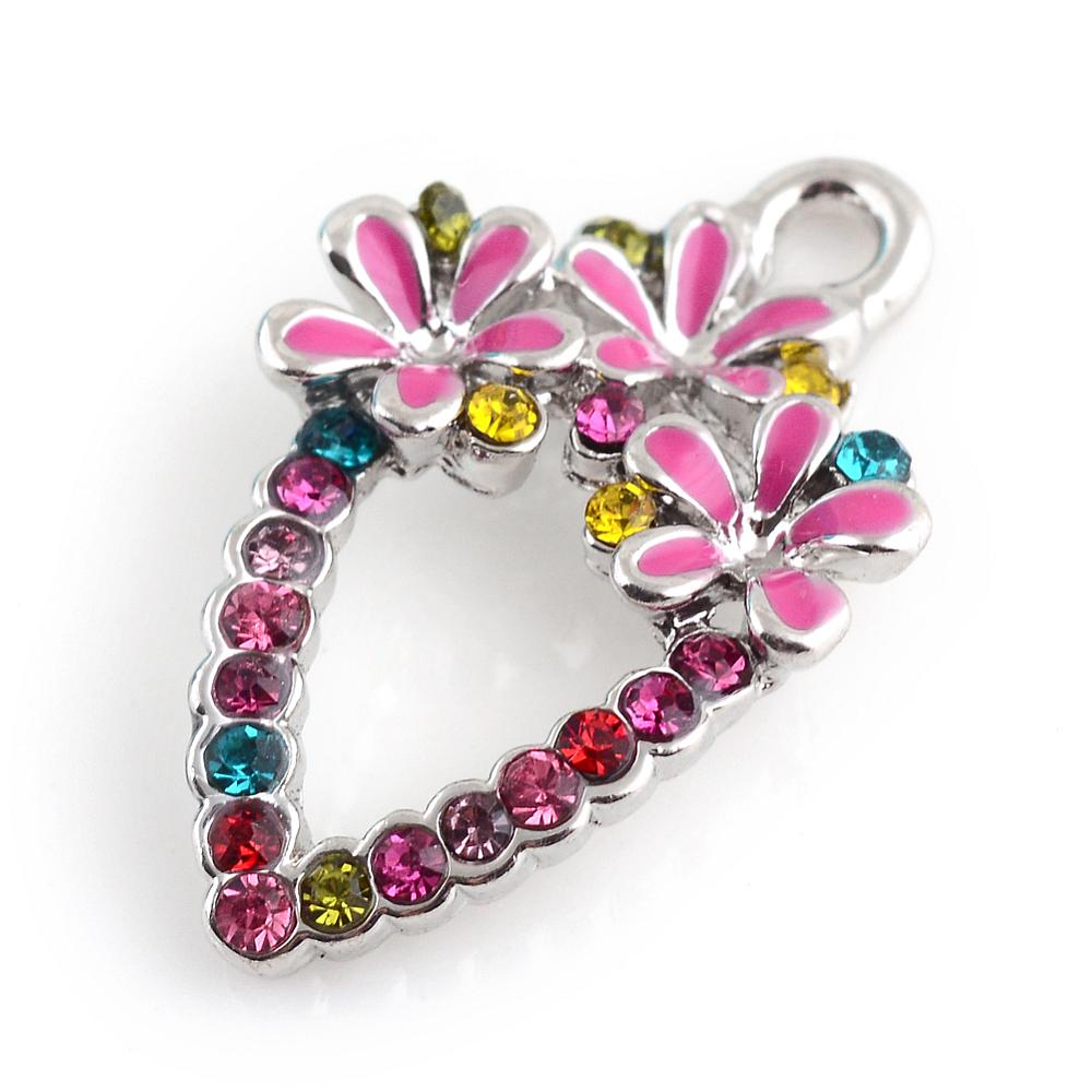 PandaHall Alloy Rhinestone Pendants, with Enamel, Drop with Flower, Colorful, 26x16.5x5mm, Hole: 2mm Alloy Rhinestone+Enamel Drop