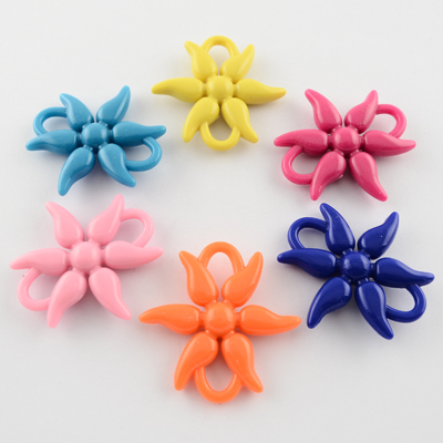 PandaHall Opaque Acrylic Links, Flower, Mixed Color, 42x42x9mm, Hole: 9x7mm; about 130pcs/500g Acrylic Flower Multicolor
