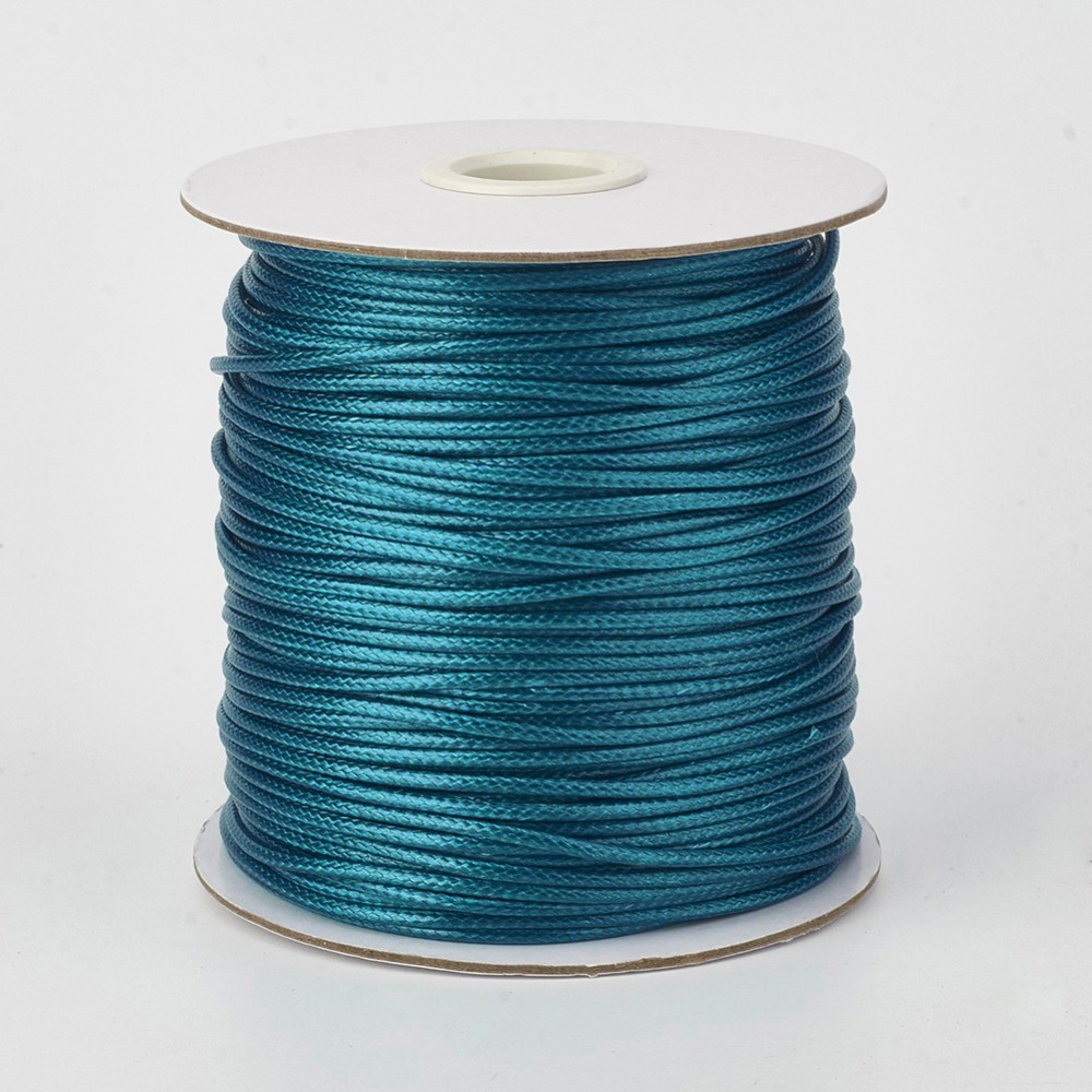 PandaHall Environmental Korean Waxed Polyester Cord, Teal, 1mm; about 200yards/roll(182.88m/roll) Waxed Polyester Cord Cyan
