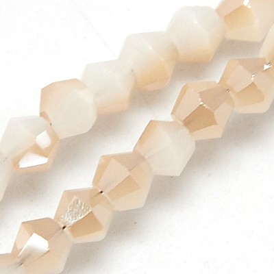 PandaHall Electroplate Imitation Jade Glass Beads Strands, Half Plated, Faceted, Bicone, Wheat, 3x3mm, Hole: 1mm; about 150pcs/strand, 13.8"...