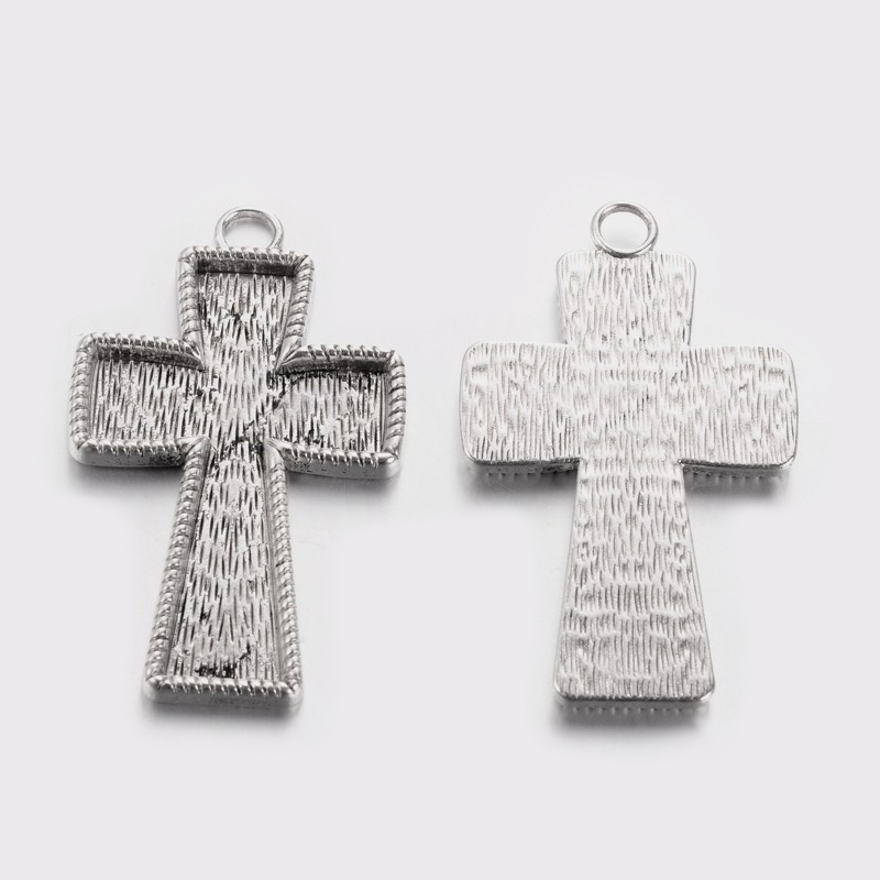 PandaHall Tibetan Style Alloy Pendant Cabochon Enamel Settings, Cross, Lead Free & Cadmium Free, Antique Silver, & Nickle Free, 70x43x4mm...