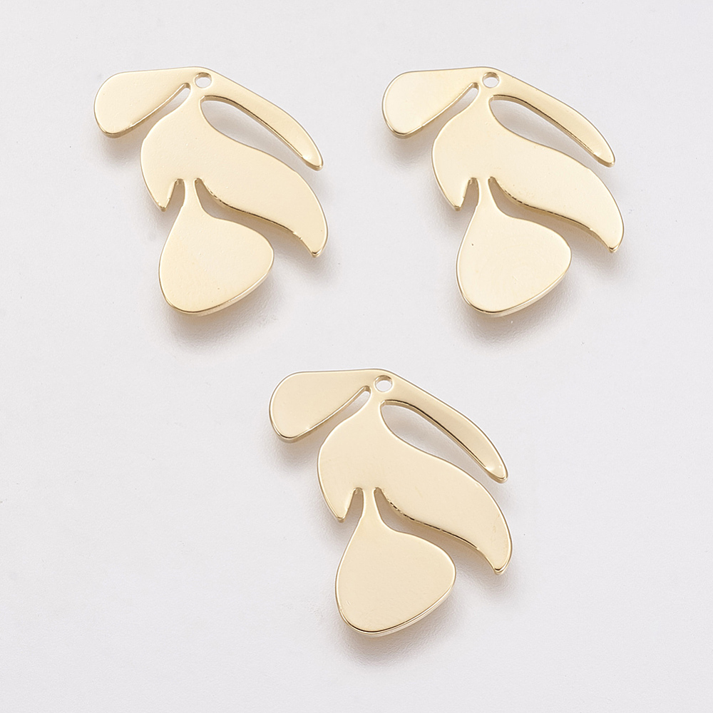 PandaHall Brass Pendants, Real Gold Plated, Leaf, 21x17x0.8mm, Hole: 1mm Brass Leaf