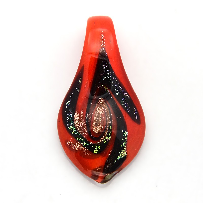 PandaHall 1Box Handmade Dichroic Glass Big Teardrop Pendants, with Random Color Cardboard Ribbon Bowknot Gift Box, Red, 60x32x10mm, Hole...