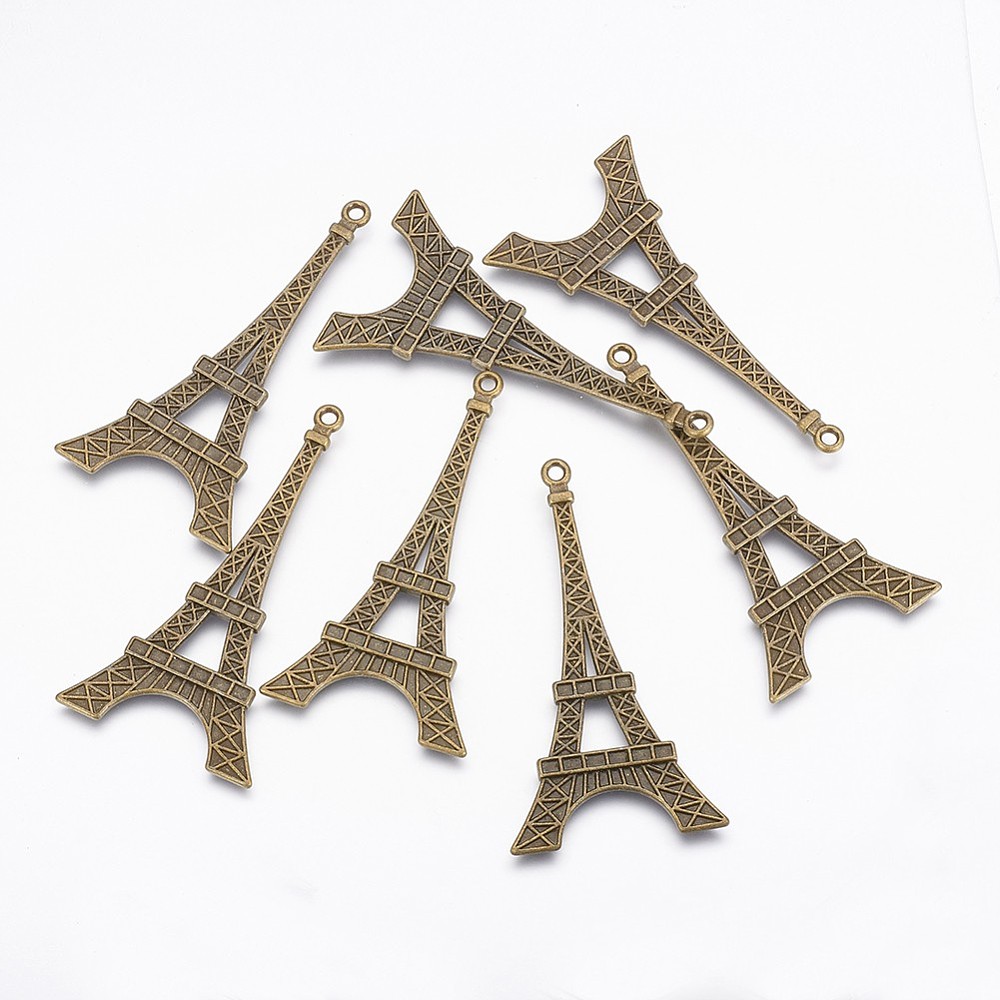 PandaHall Tibetan Style Big Pendants, Lead Free, Eiffel Tower, Antique Bronze, 69x36x3mm, Hole: 3mm Alloy Building