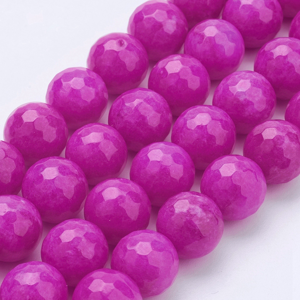 PandaHall Natural Malaysia Jade Bead Strands, Dyed, Faceted, Round, Magenta, 8mm, Hole: 1mm; about 46pcs/strand, 14.5"(36.83cm) Malaysia...