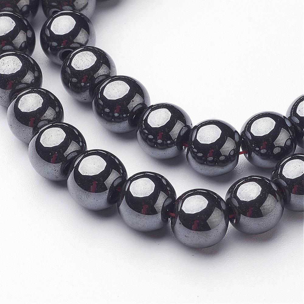 PandaHall 1 Strand Grade AAA Non-Magnetic Synthetic Hematite Round Beads Strands, Black, 8mm, Hole: 2mm Non-magnetic Hematite Round Black