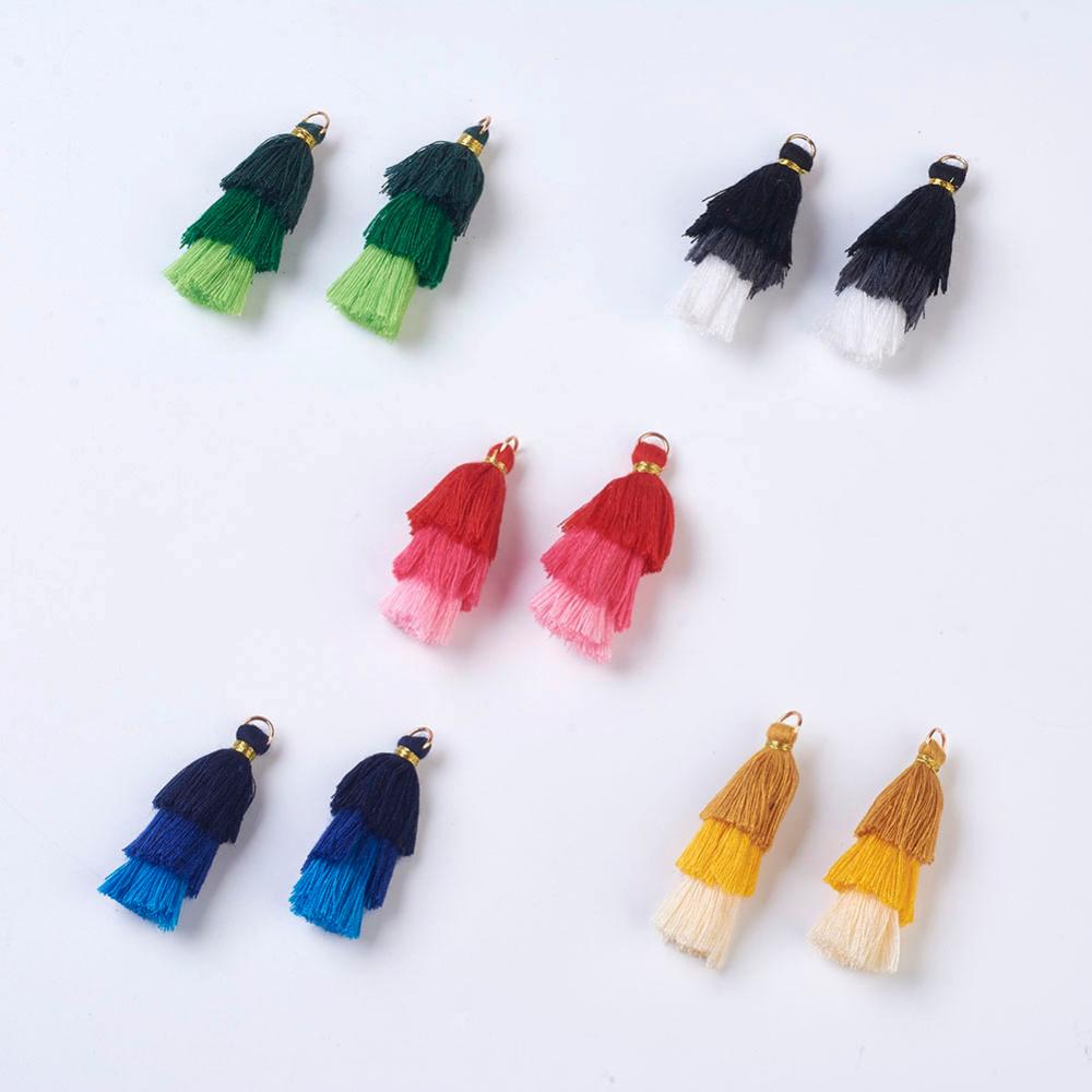 PandaHall Polyester Tassel Pendants, with Findings, Golden, Mixed Color, 43~50x14~24mm, Hole: 5mm Polyester Multicolor