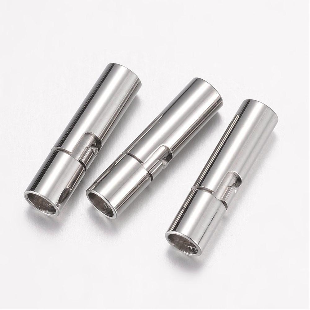 PandaHall 304 Stainless Steel Bayonet Clasps, Stainless Steel Color, 15.5x4mm, Hole: 3mm Stainless Steel