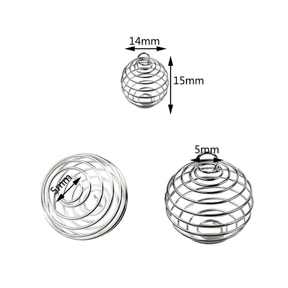 PandaHall Iron Wire Spiral Bead Cages, Round, Platinum, 15x14mm, Hole: 5mm Iron Round