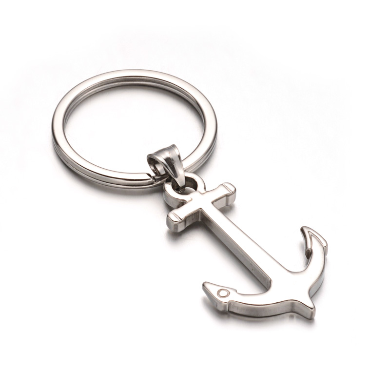 PandaHall Anchor 304 Stainless Steel Key Chains, Stainless Steel Color, 81mm Stainless Steel Anchor & Helm